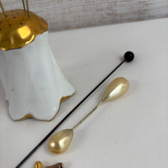 Antique Noritake Nippon Hat Pin Holder plus 7 Hat Pins - Picture 4 of 12